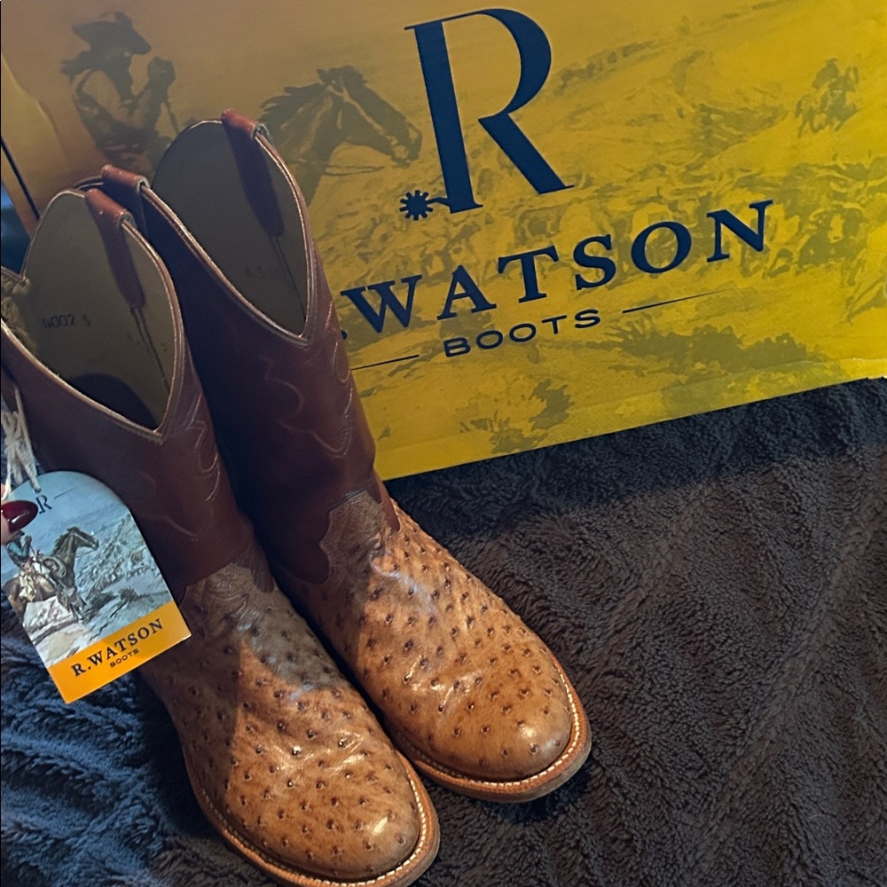 R. Watson Men's Tan Ostrich Western Boots size 8 1/2EE